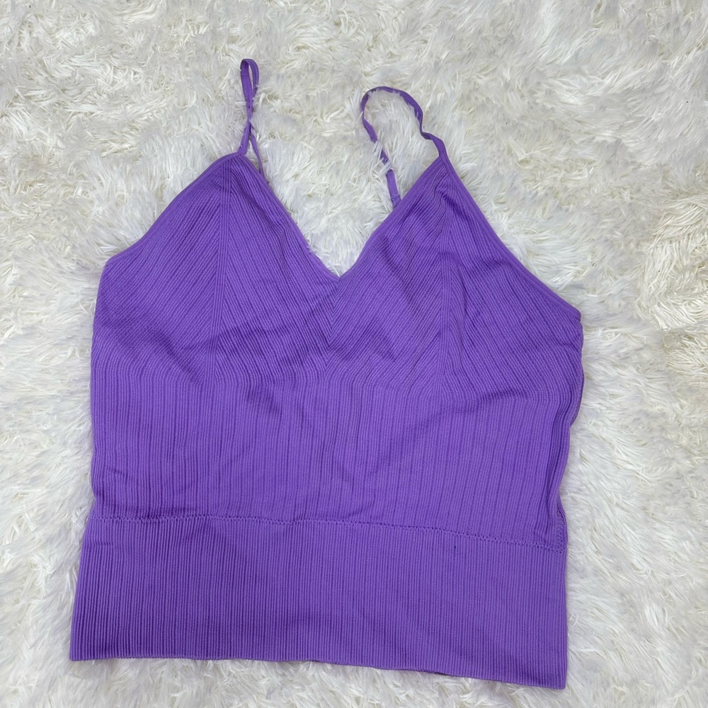 Purple Ribbed Crop Top